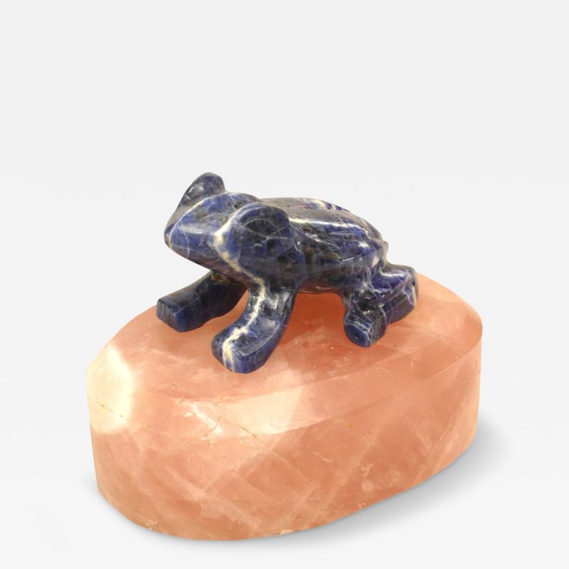 Lapis Frog on Pink Quartz
