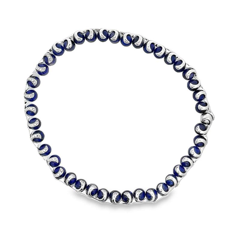 Lapis Lazuli Ball and Diamond 18K White Gold Choker Necklace Signed BIBIGI