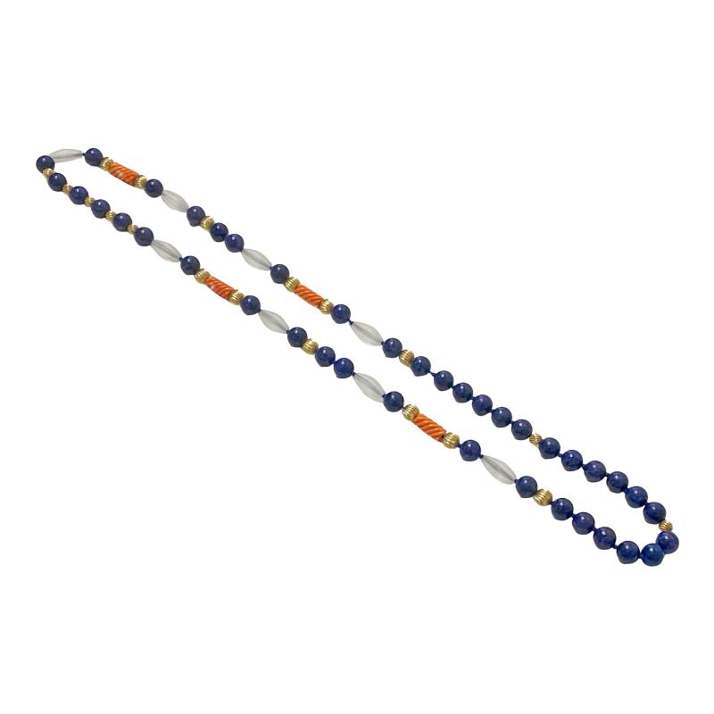 Lapis Lazuli Rock Crystal and 14K Gold Necklace