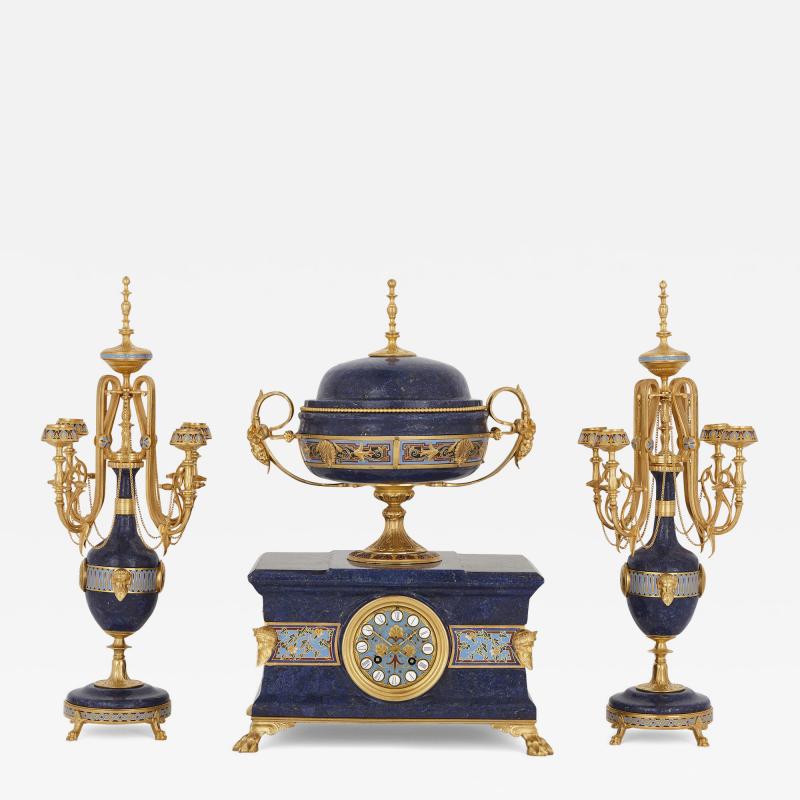 Lapis enamel and gilt bronze garniture