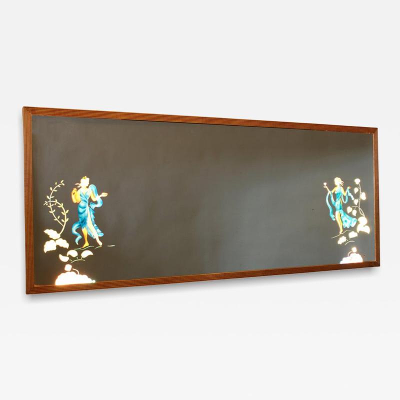 Large 1950th Illuminated Wood Framed Mirror