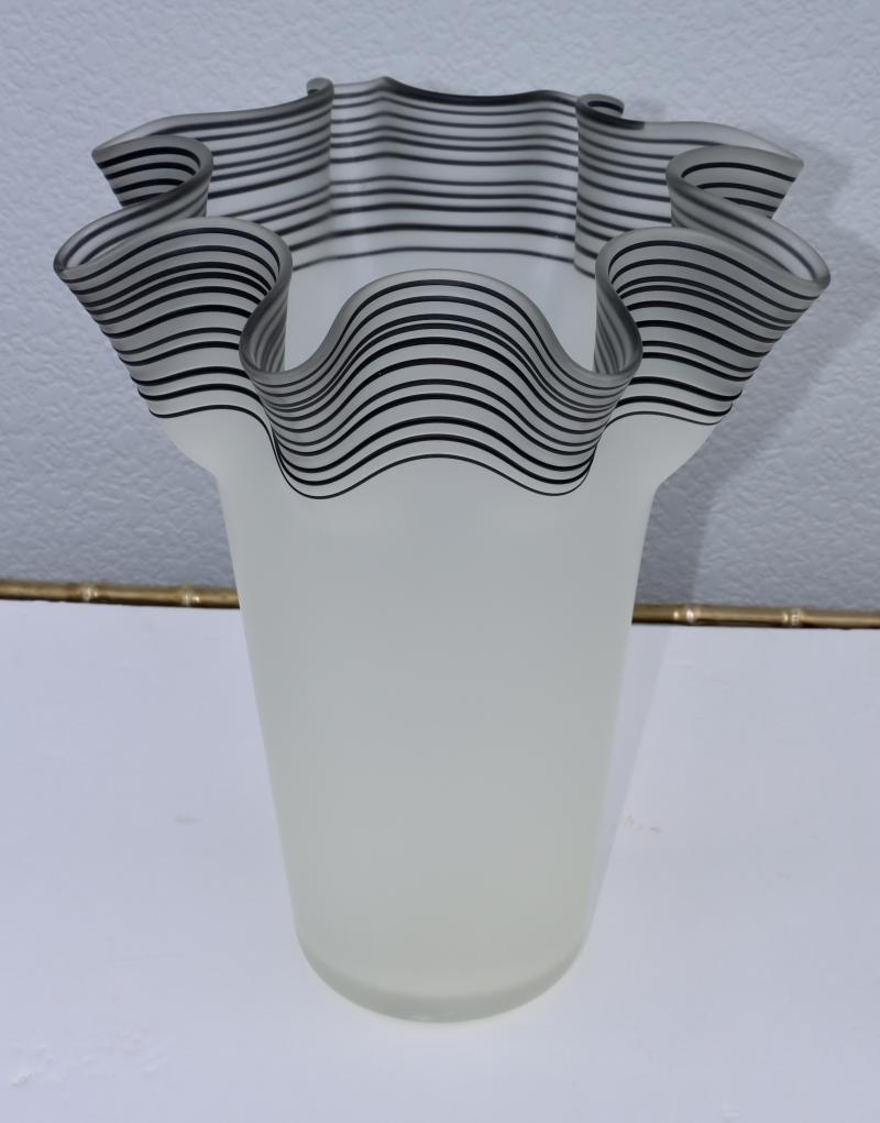 Large 1970's Frosted Glass Handkerchief Italian Vase