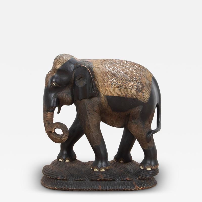 Large 19th Century Anglo Indian Carved Wood Elephant