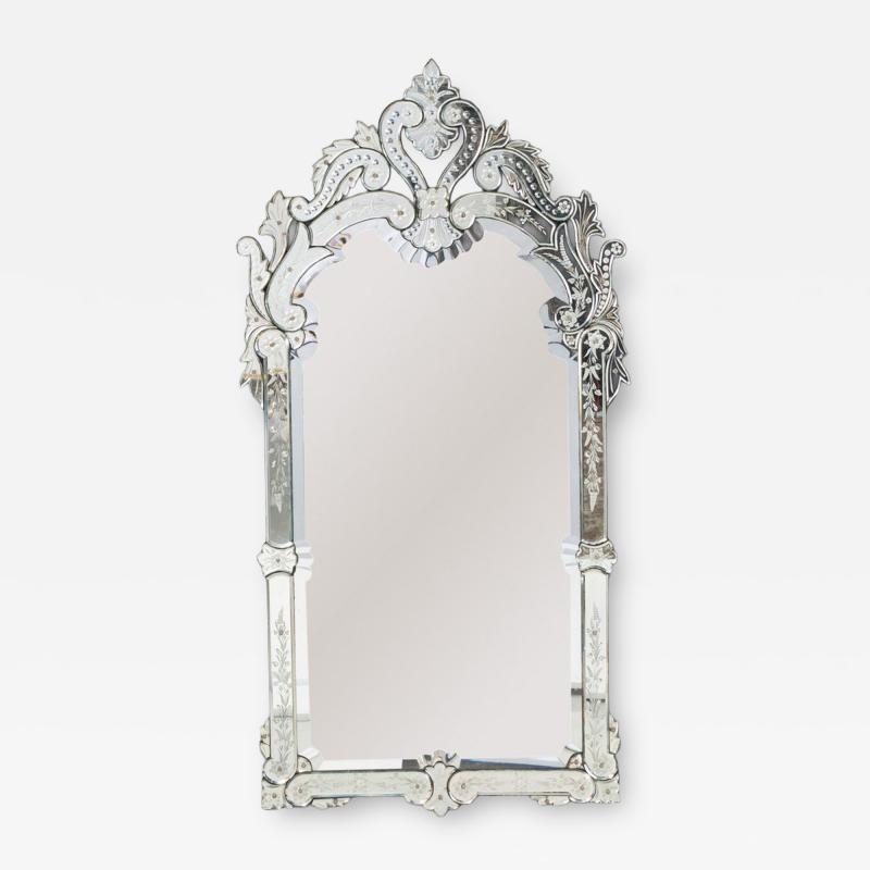 Large 19th c Venetian Reverse Etched Mirror with Original Beveled Mirror Plate