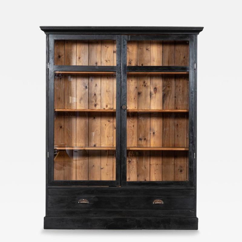 Large 19thC Ebonised Glazed Pine Housekeepers Cabinet
