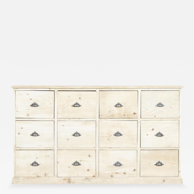 Large 19thC English Bleached Pine Haberdashery Drawers