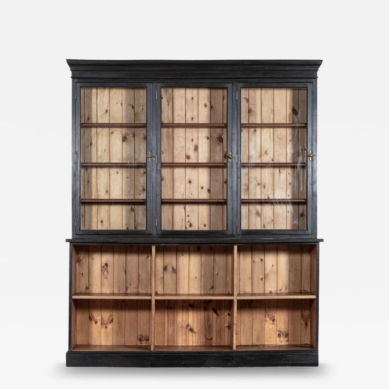 Large 19thC English Ebonised Fruitwood Pine Glazed Bookcase Dresser