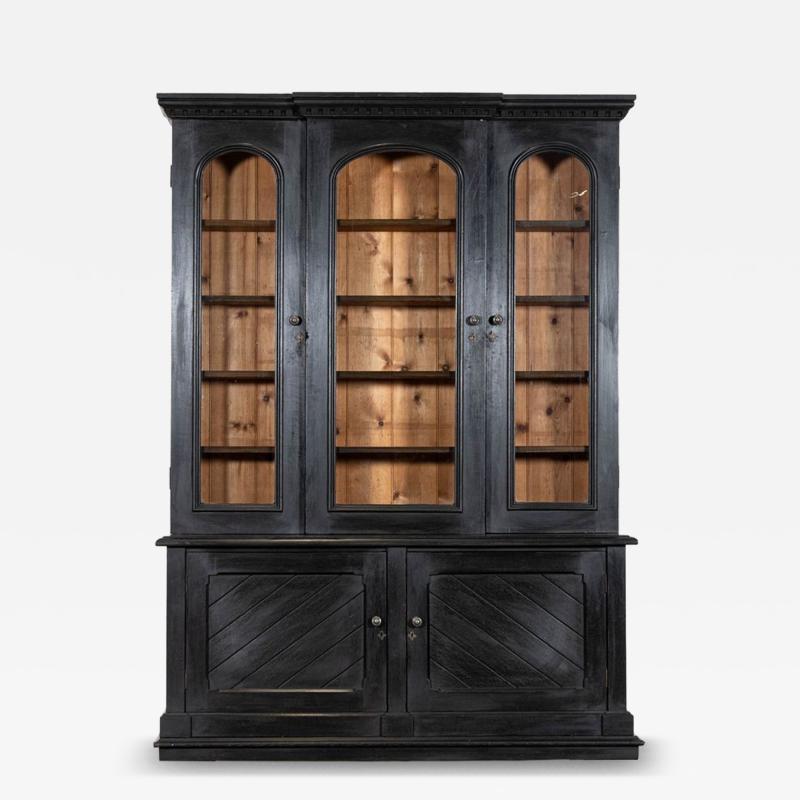 Large 19thC English Ebonised Oak Glazed Bookcase