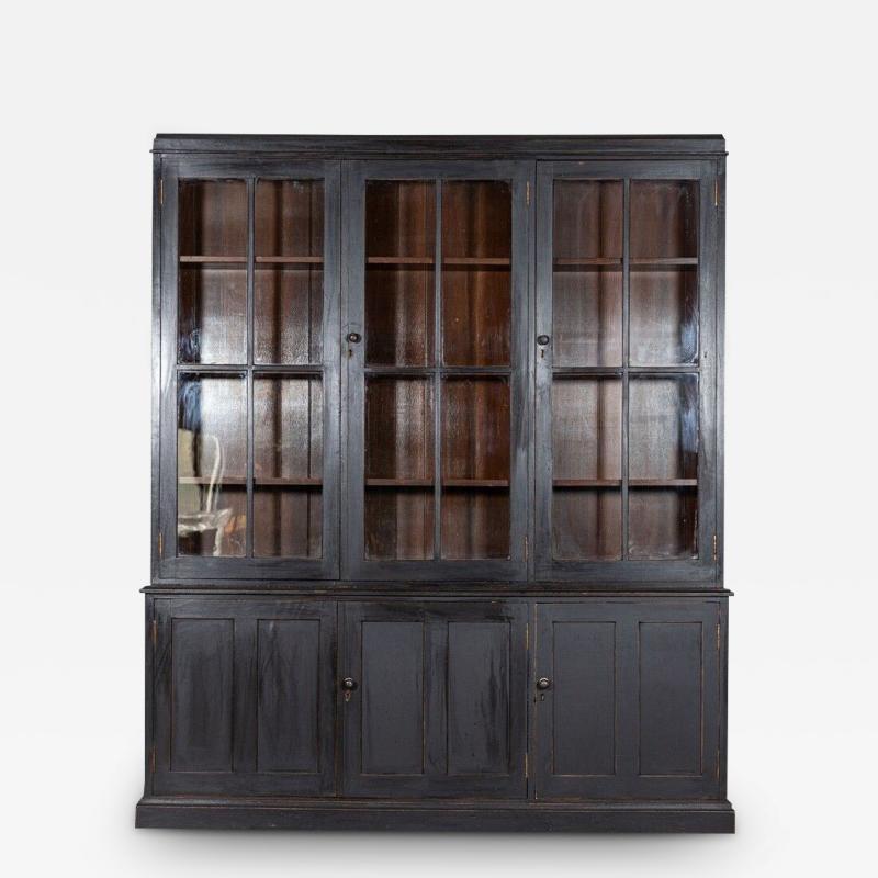 Large 19thC English Ebonised Oak Glazed Dresser Cabinet