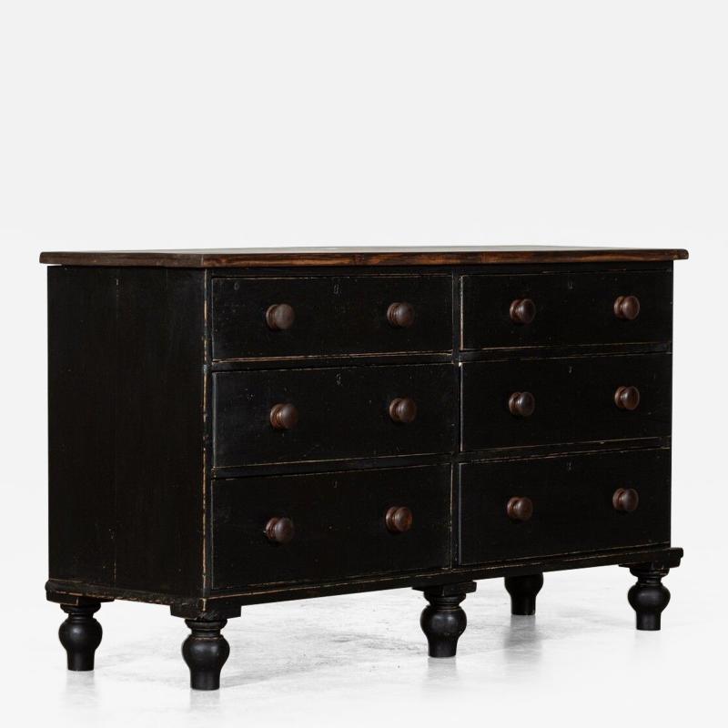 Large 19thC English Ebonised Pine Bank Drawers