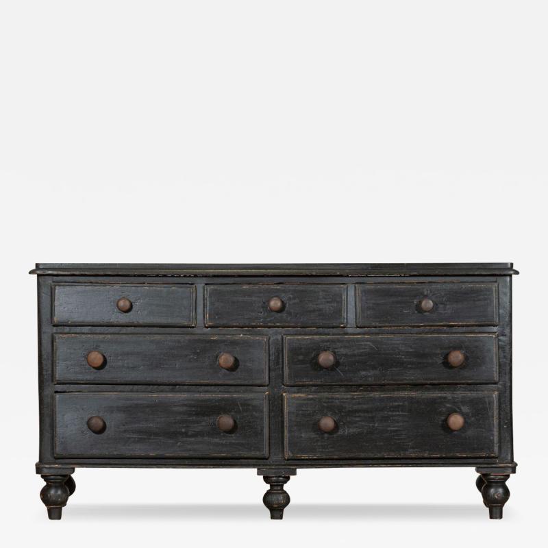 Large 19thC English Ebonised Pine Dresser Base Drawers