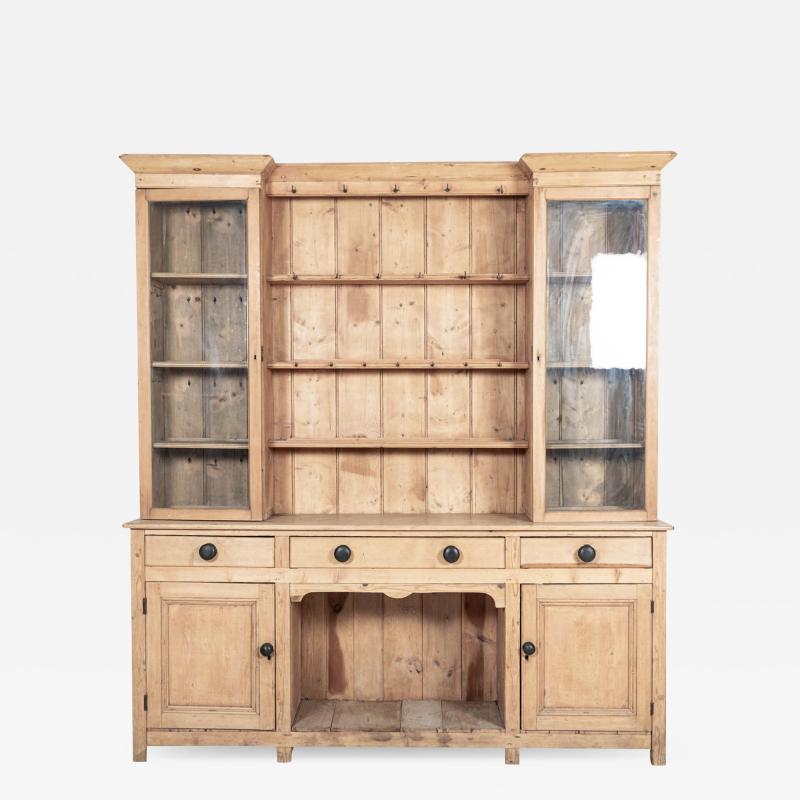 Large 19thC English Glazed Inverted Breakfront Pine Dresser