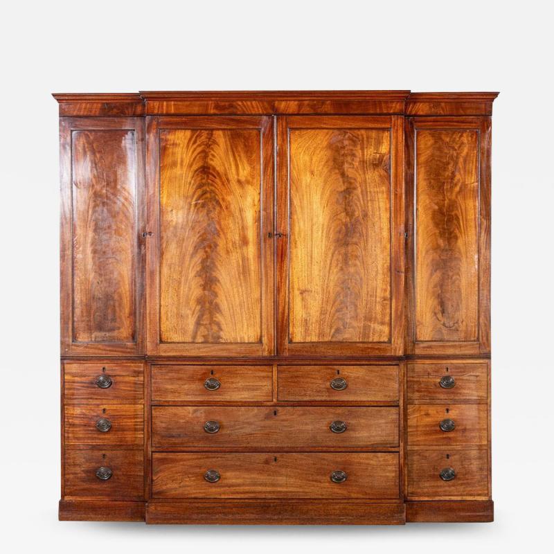 Large 19thC English Mahogany Breakfront Linen Press