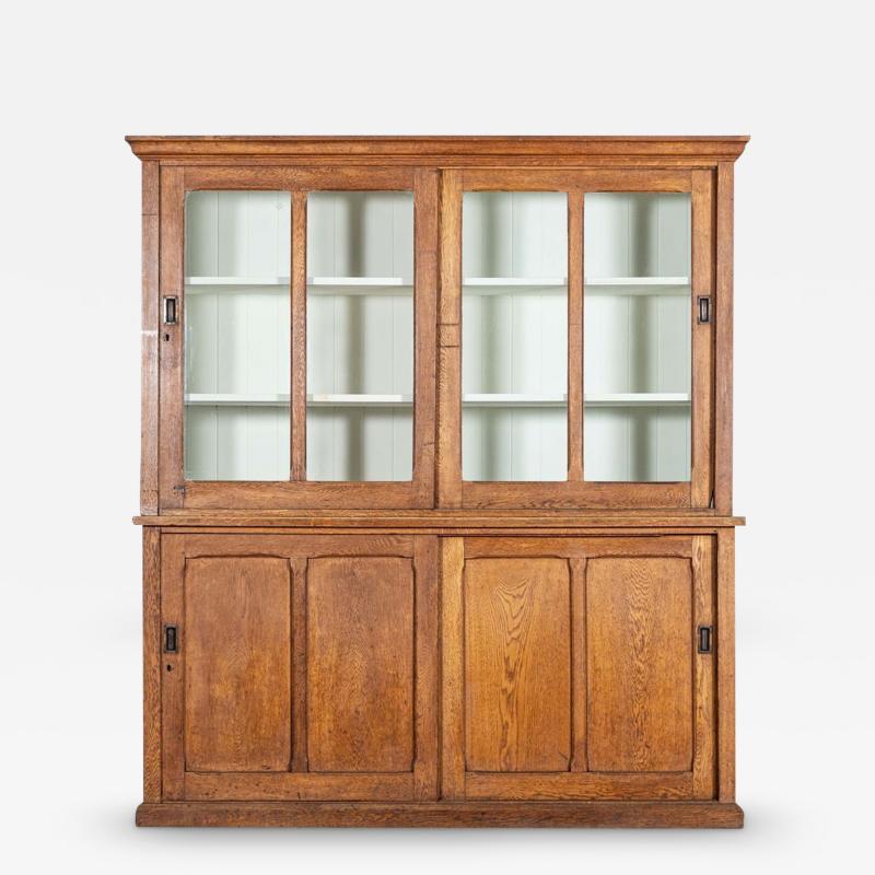 Large 19thC English Oak Glazed Butlers Pantry Cabinet