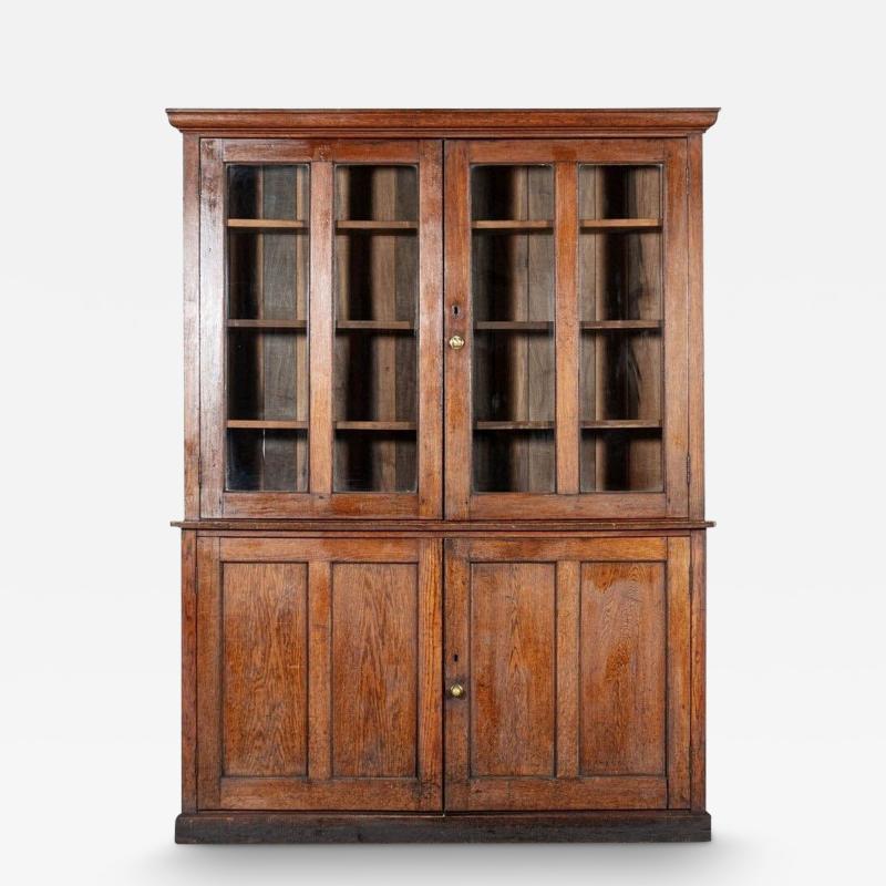 Large 19thC English Oak Glazed Housekeepers Cupboard