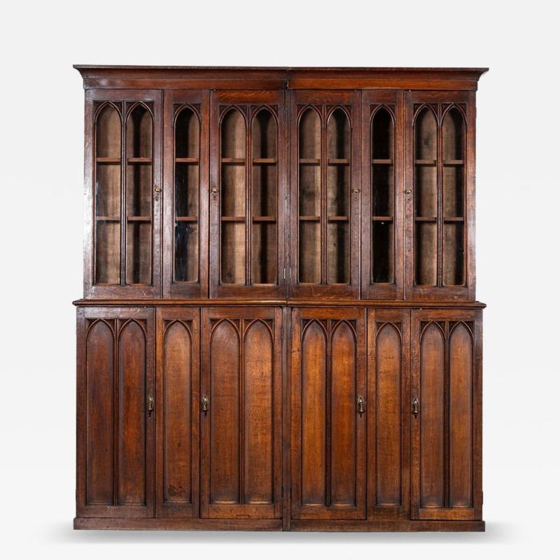 Large 19thC English Oak Glazed Library Bookcase