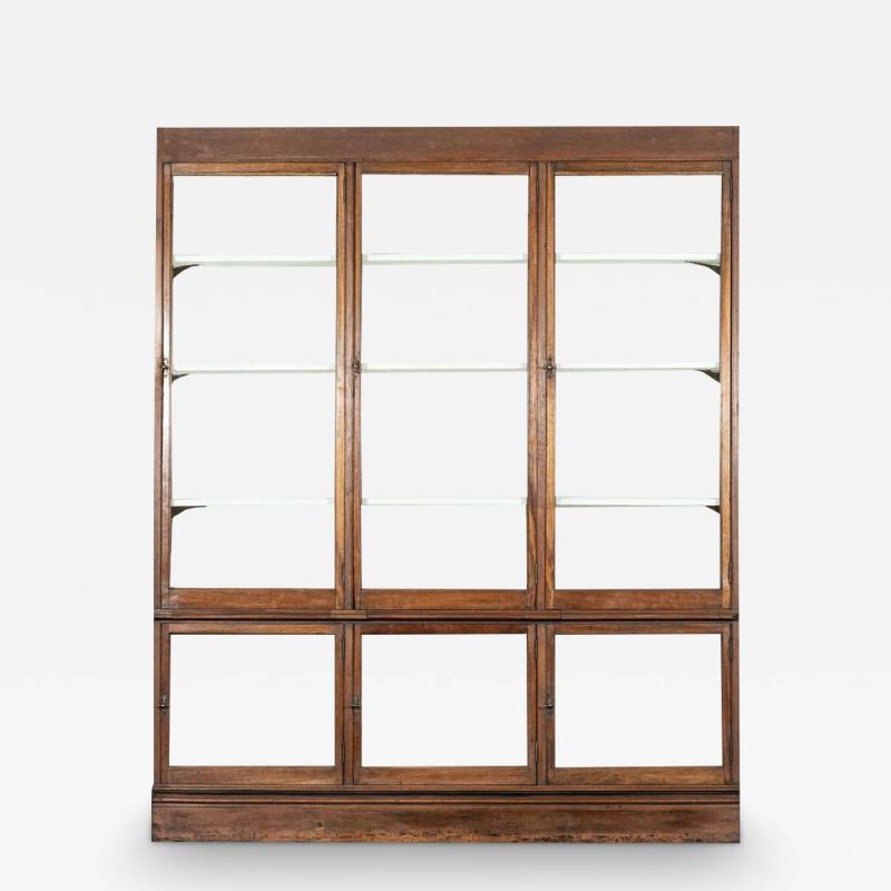 Large 19thC English Oak Mahogany Glazed Bookcase Cabinet