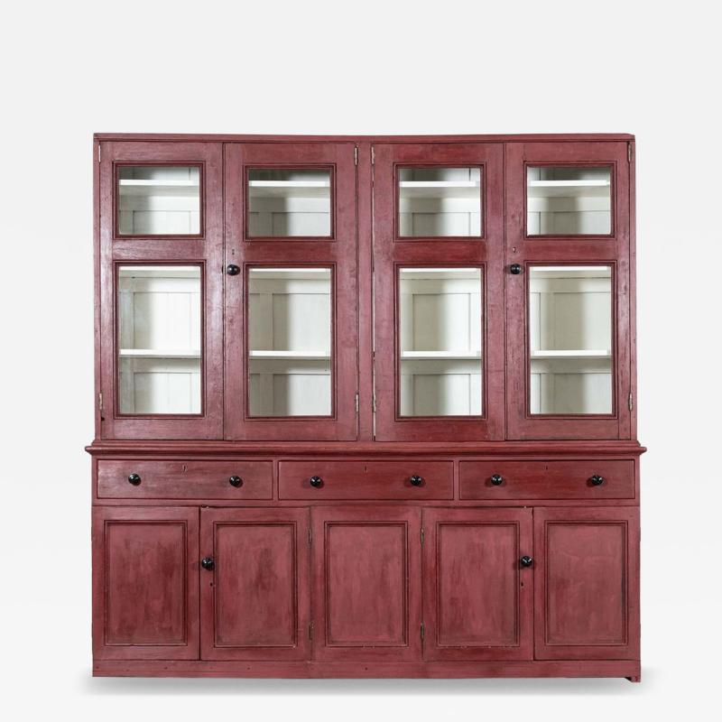 Large 19thC English Painted Pine Glazed Housekeepers Cupboard