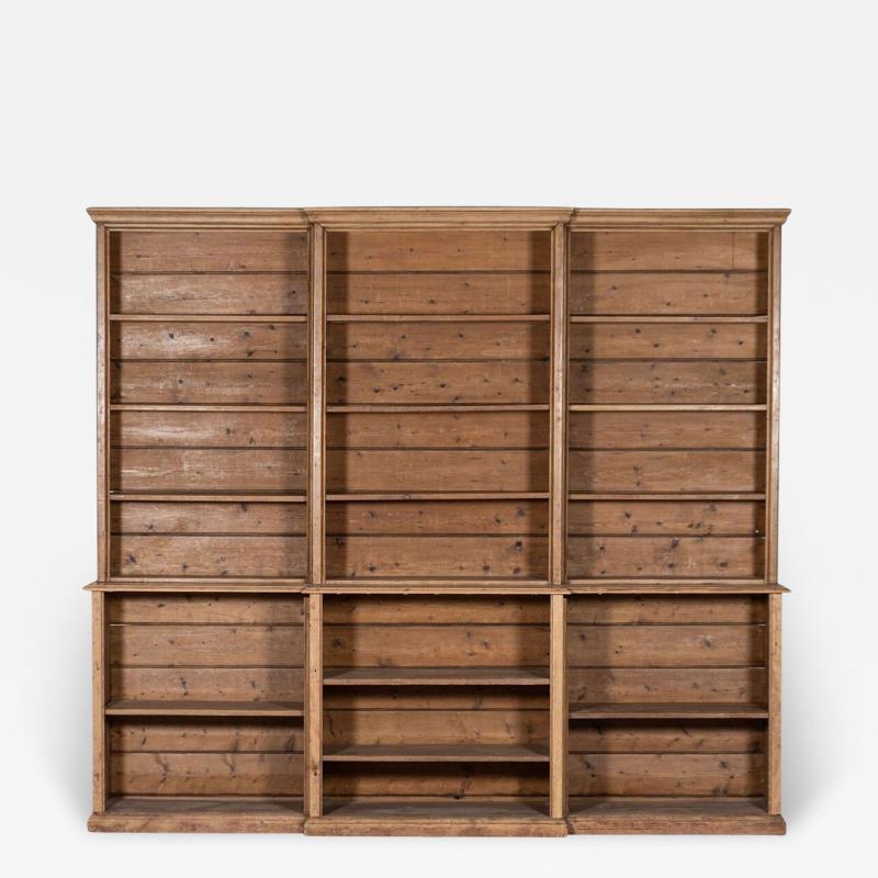 Large 19thC English Pine Breakfront Bookcase