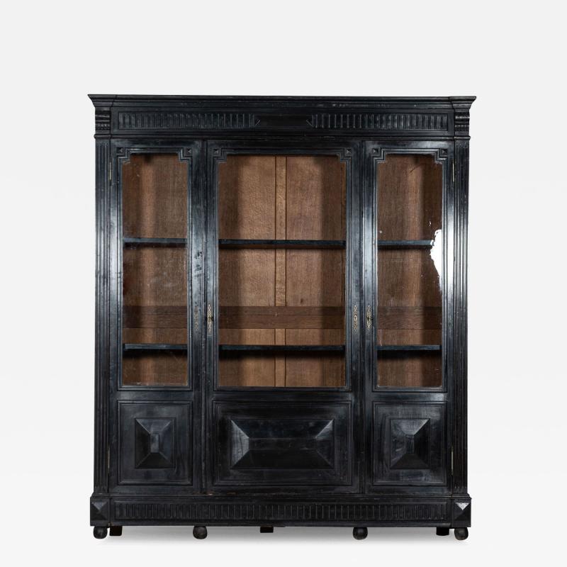 Large 19thC French Ebonised Oak Glazed Bookcase Cabinet