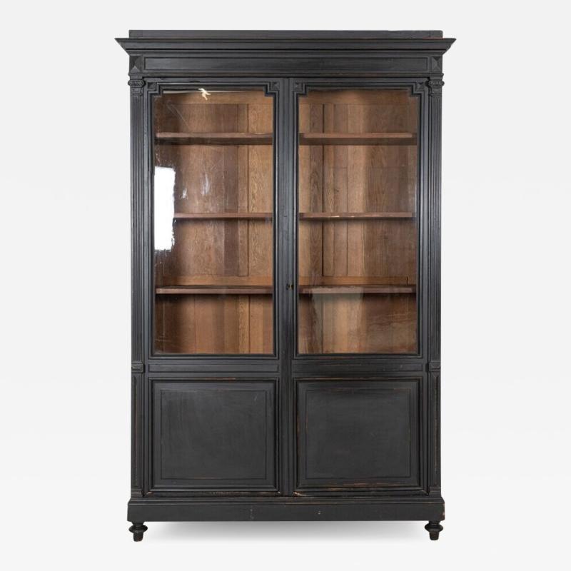 Large 19thC French Ebonized Oak Glazed Vitrine Bookcase