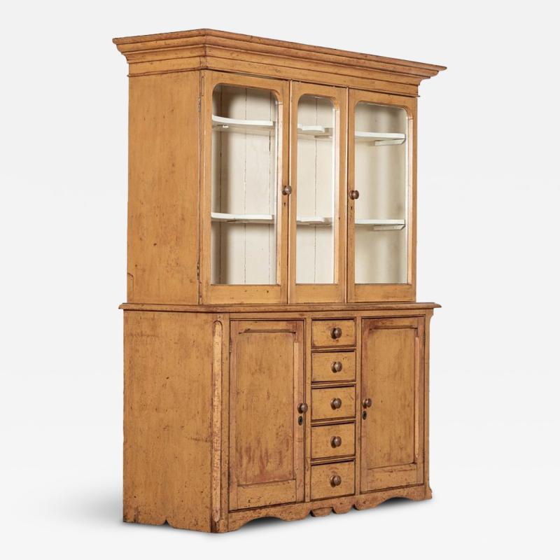 Large 19thC Painted English Pine Glazed Dresser