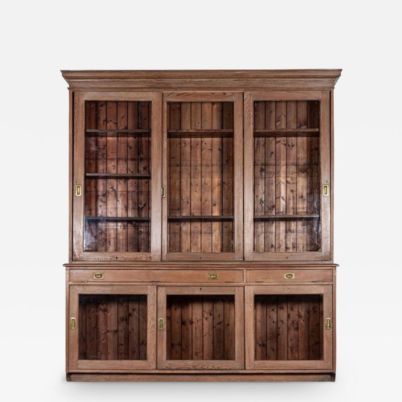 Large 19thC Scottish Pine Glazed Bookcase Display Cabinet