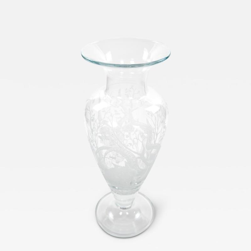 Large 20th Century Decorative Vase with Etched Antelopes by Erika Van Dewark
