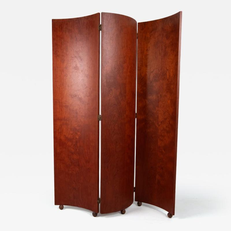 Large 3 panelled curved wooden partition 1980s France
