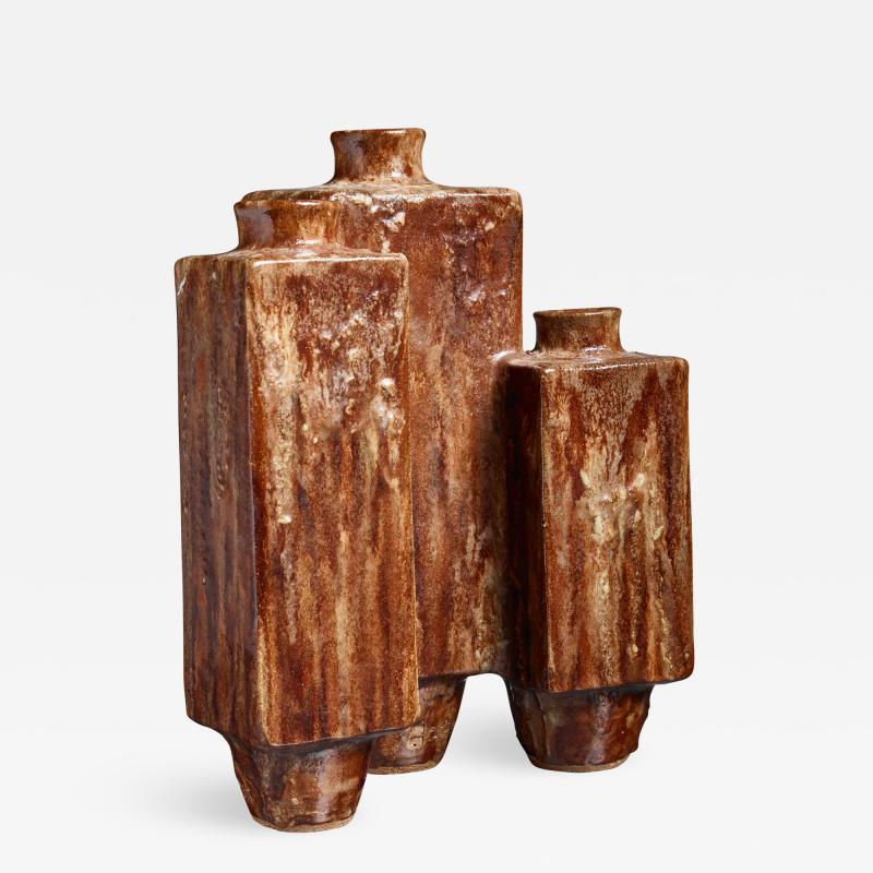 Large 48 cm 18 9 inch brown ceramic vase 1970s