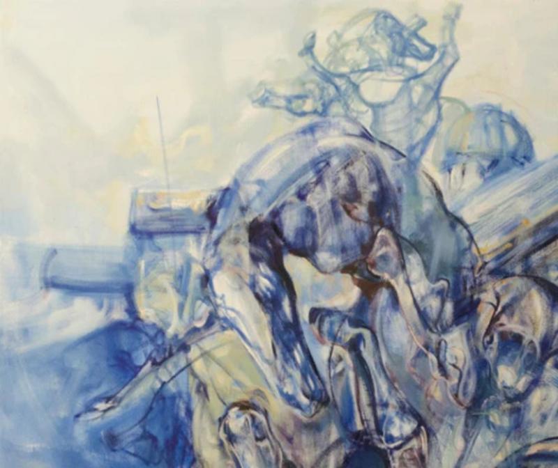 Large Abstract Horses Oil on Canvas Painting Entitled The Jump 