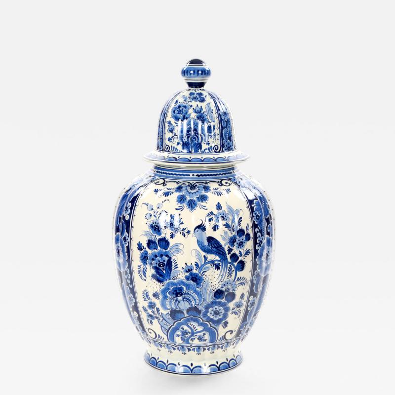Large Antique Dutch Blue and White Delft Fluted Covered Jars Circa 1880