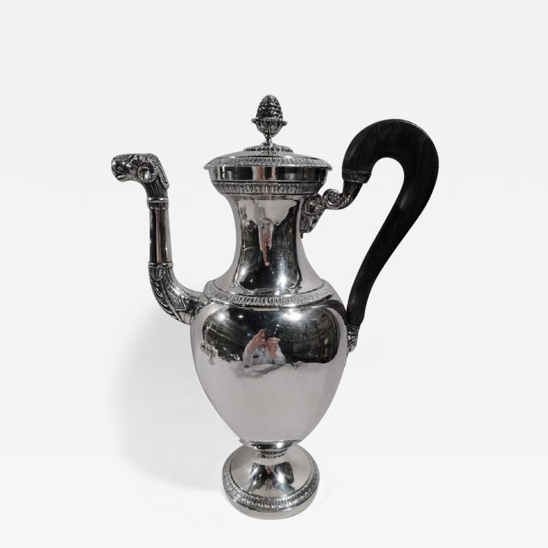 Large Antique French Restauration Etruscan Silver Coffeepot C 1820