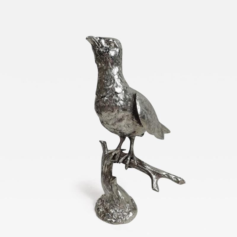Large Antique German Silver Perched Bird Spice Box