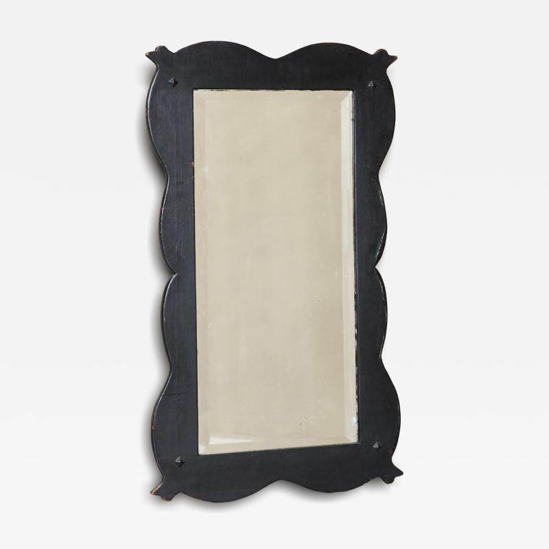 Large Antique Mirror in Ebonized Wood and Facetted and Weathered Mirror Glass