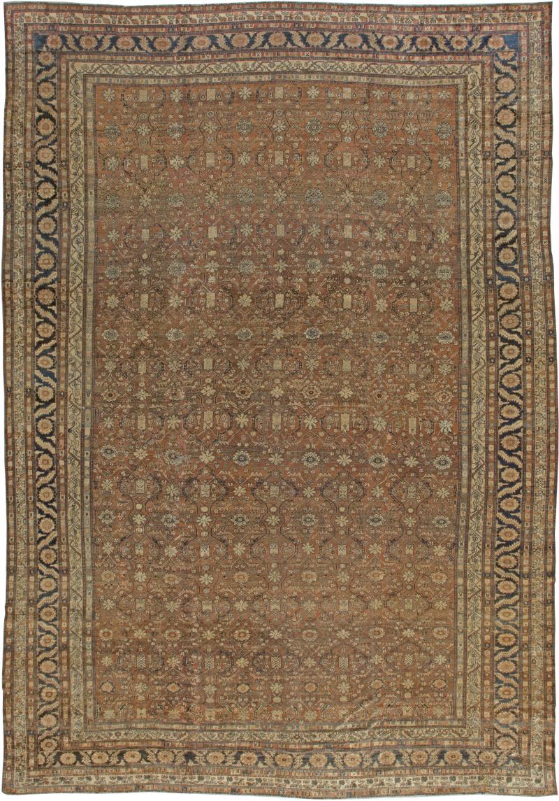 Large Antique Persian Bibikabad Brown Handmade Wool Rug