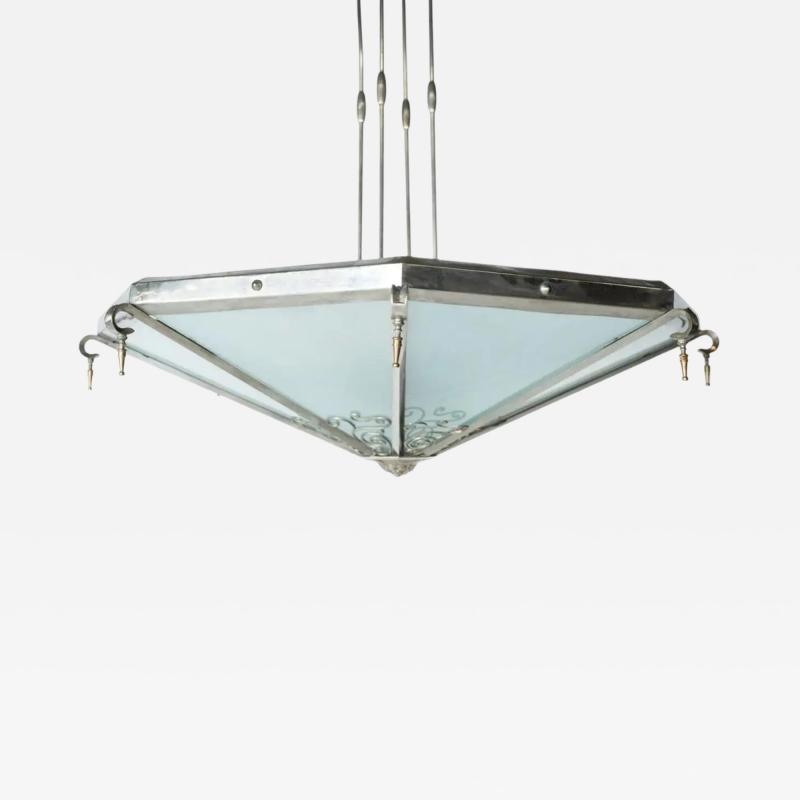 Large Art Deco Ceiling light Glass and Metal France 1930s