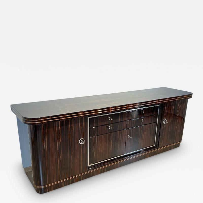 Large Art Deco Sideboard Macassar Ebony Maple Chrome France circa 1930