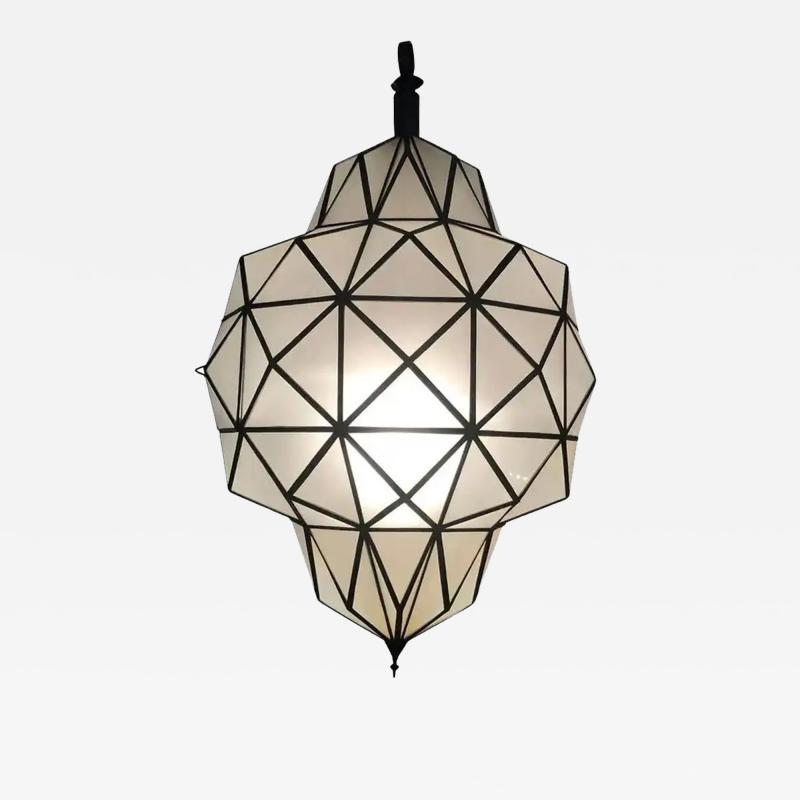 Large Art Deco White Milk Chandelier Pendant or Lantern in Dome Shape