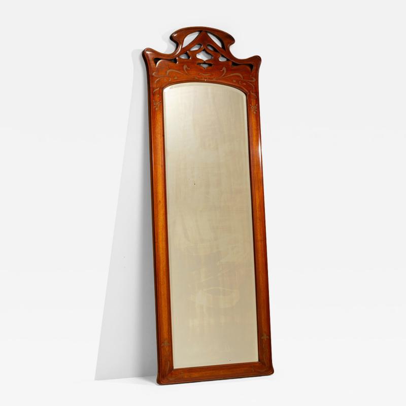Large Art Nouveau Standing Mirror in Walnut France ca 1900