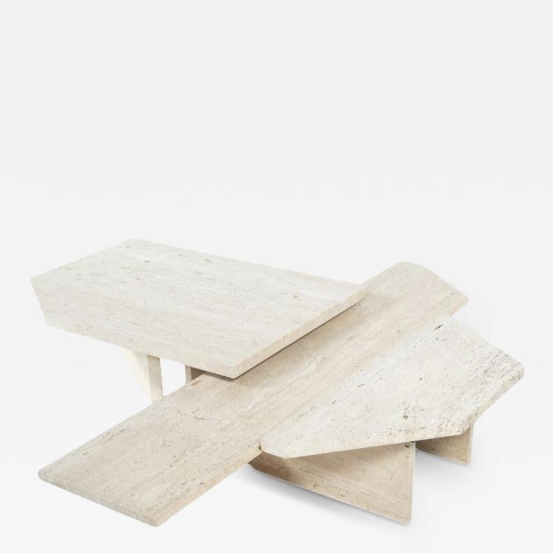 Large Asymmetrical Coffee Table attributed to Willy Ballez Travertine 1970s