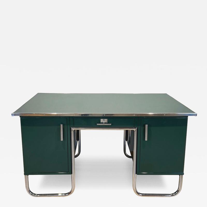 Large Bauhaus Desk Steeltube Green Lacquer Germany circa 1925