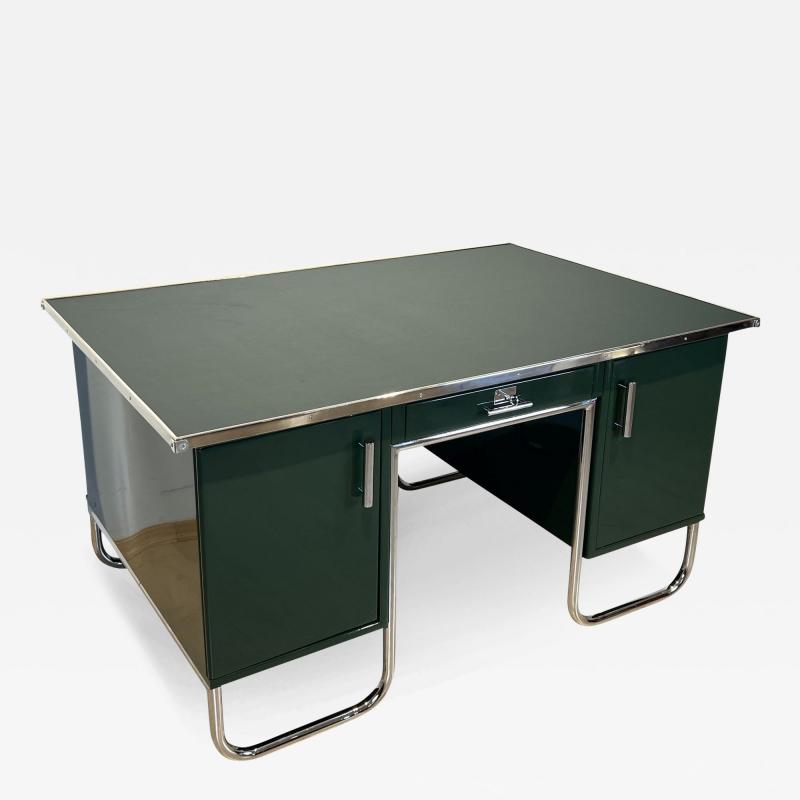 Large Bauhaus Partners Desk Green Lacquer Metal Steeltube Germany circa 1930