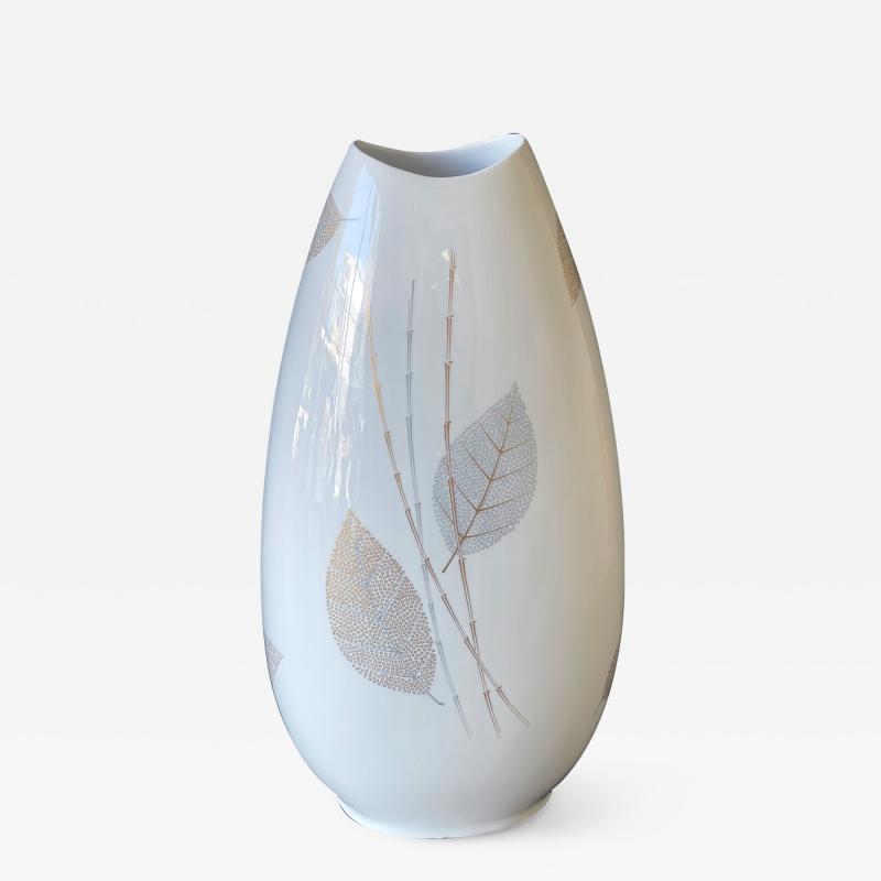Large Bavarian porcelain hand painted fish mouth vase by Porzellanfabrik Thomas