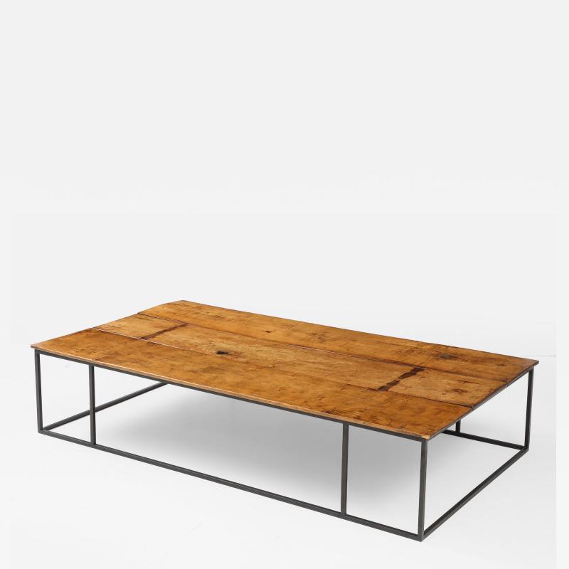 Large Belgian Lemon Wood Coffee Table with Hand Made Blackened Base