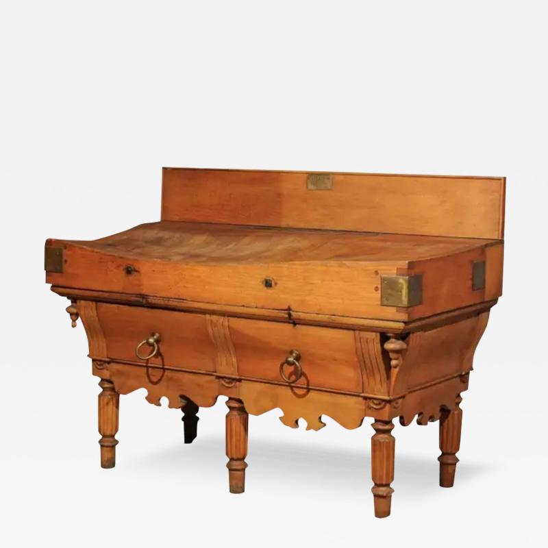Large Belgian Light Walnut Color Butcher Block with Markers Plaque circa 1890