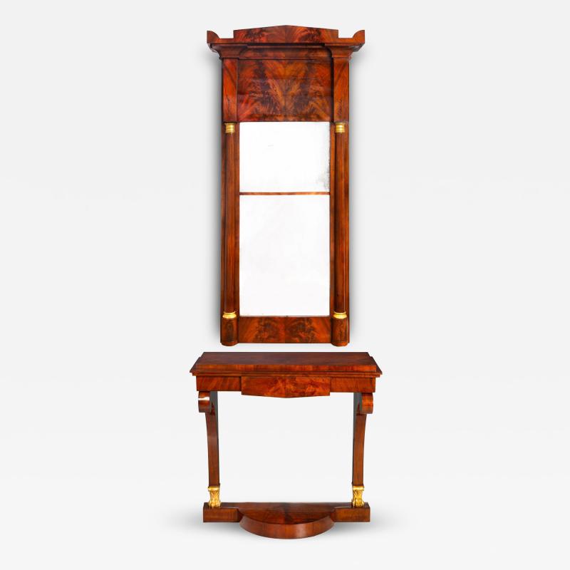 Large Biedermeier Antique Mahogany Pier Mirror and Console Table ca 1820 40