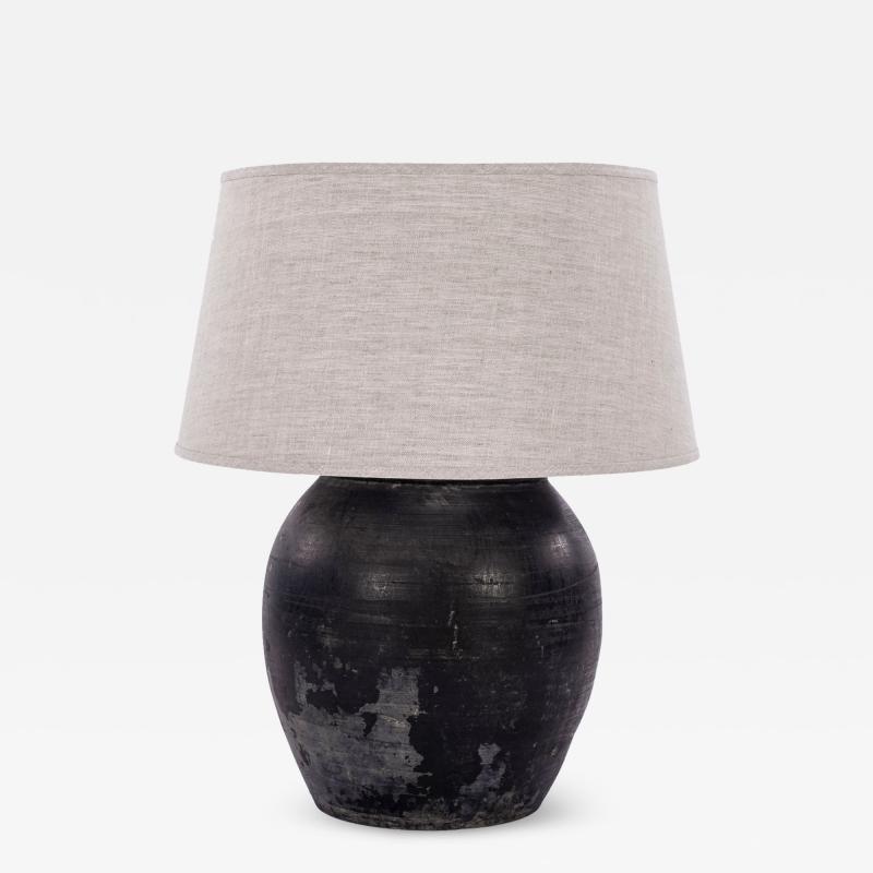 Large Black Ceramic Chinese Vase Lamp