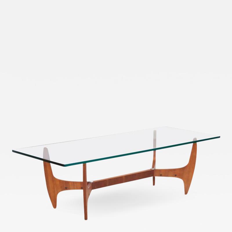 Large Brazilian Midcentury Coffee Table with Thick Glass Top