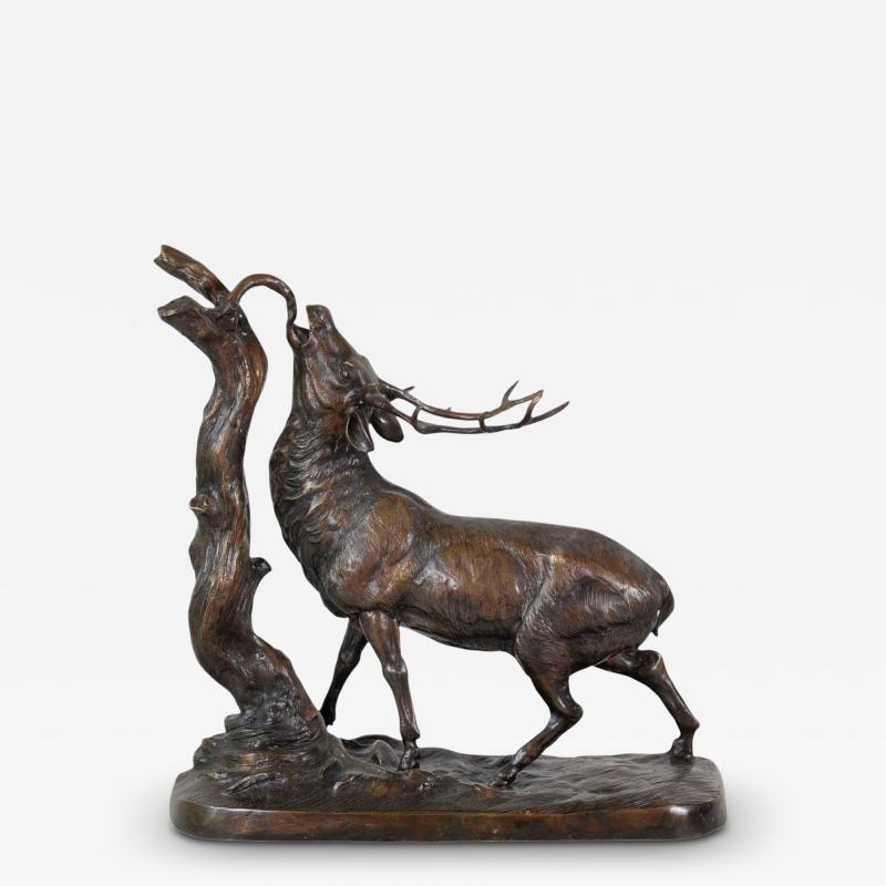 Large Bronze Animal Group Rutting Stag Late 19th Century